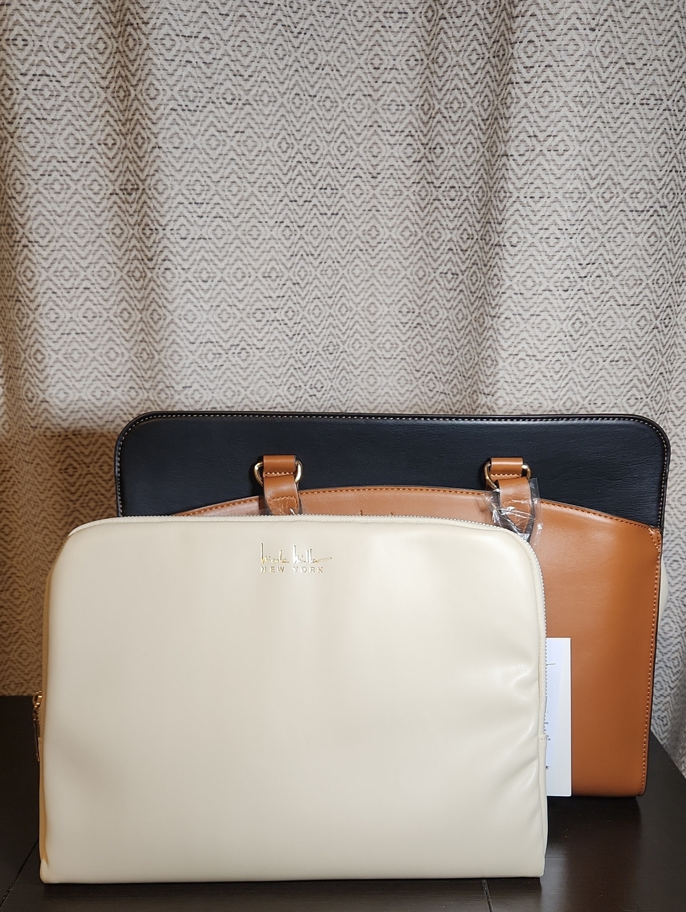 Nicole Miller New York 2-Piece Bag Set in Brown & Cream NWT